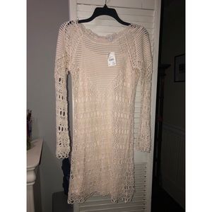 Long Sleeve White OverLay Laced Dress